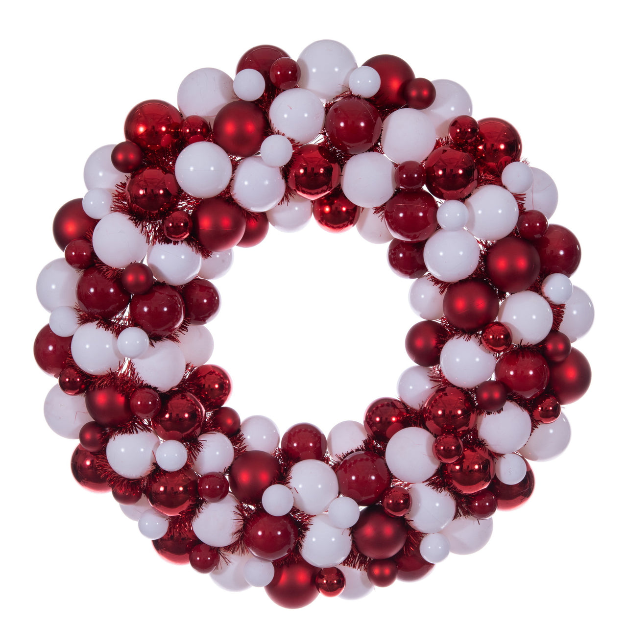 28" Red/White Mat Shn Prl Ball Wreath UV