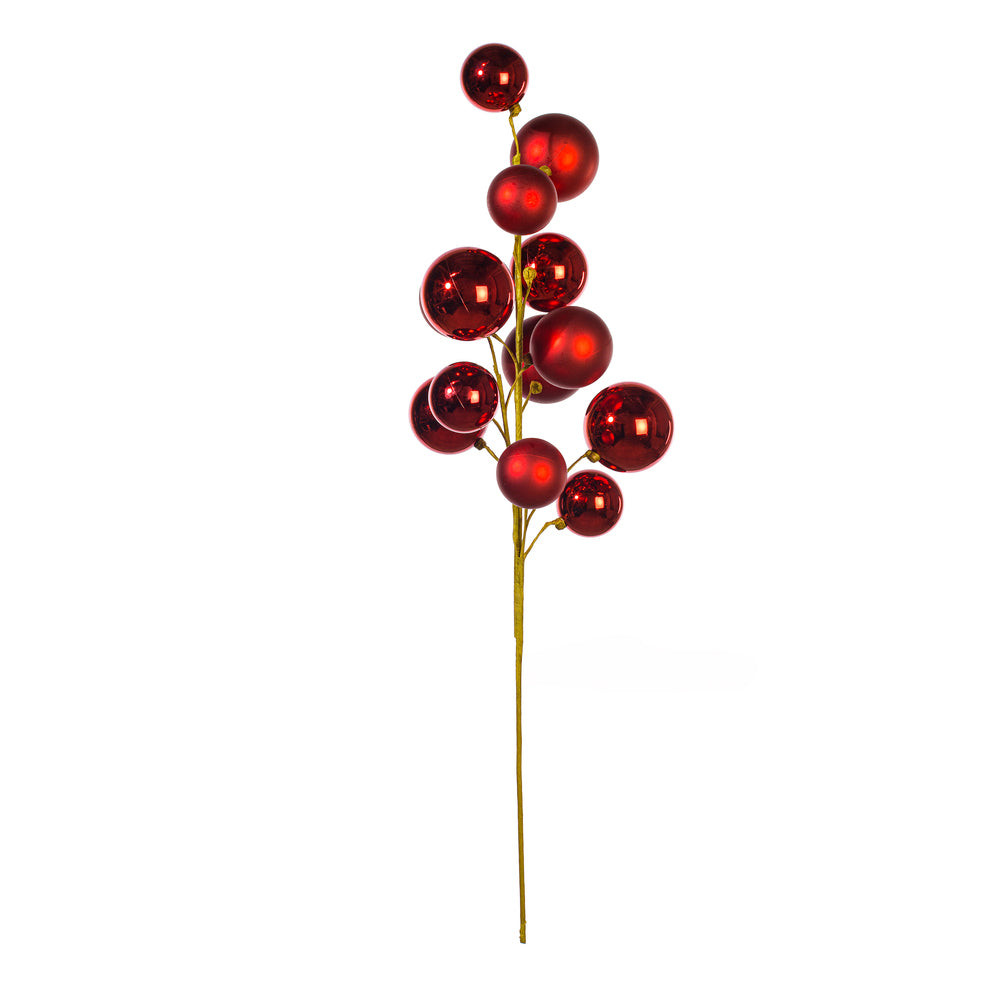 30" Red Matte Shiny Ball Orn Spray 2-3"