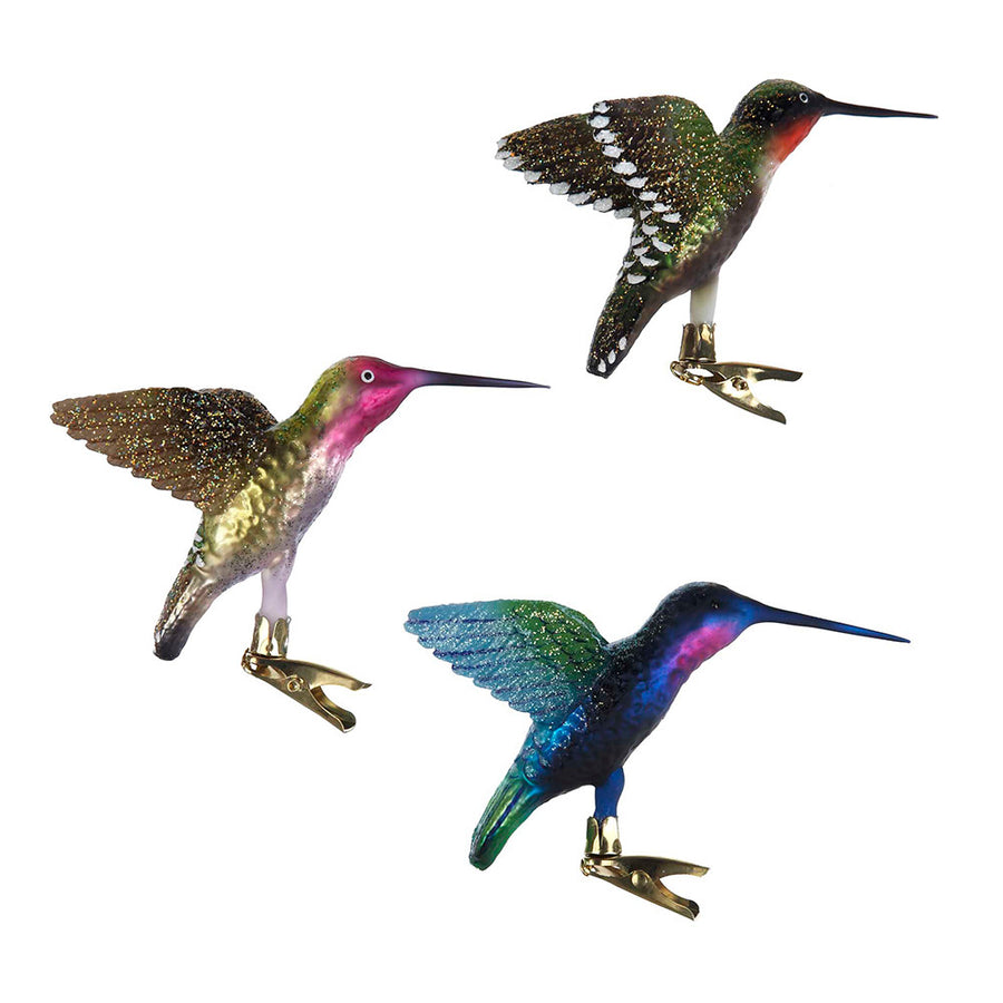 Noble Gems™ Glass Clip-On Multicolor Hummingbird Ornaments