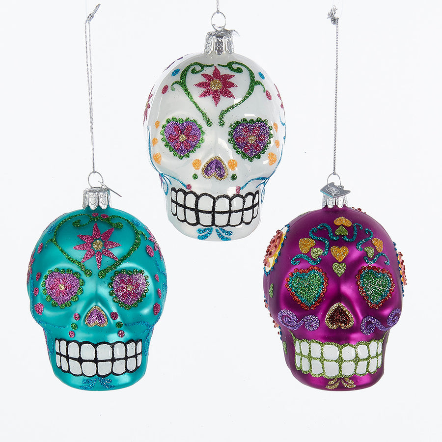 Noble Gems™ Glass Sugar Skull Ornaments Set