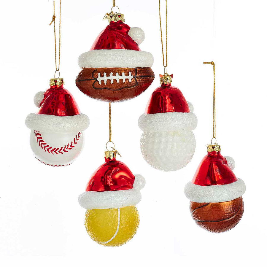 Noble Gems™ Glass Sports Ball With Santa Hat Ornaments