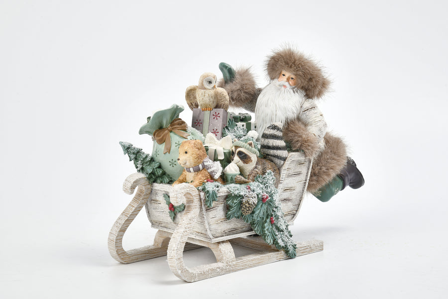 Santa Pushing Sleigh W/ Gifts & Animals