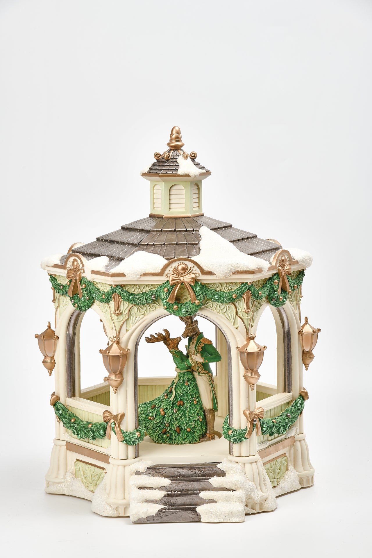 Dancing Deer In Christmas Gazebo Rotating Music Box W/ Led