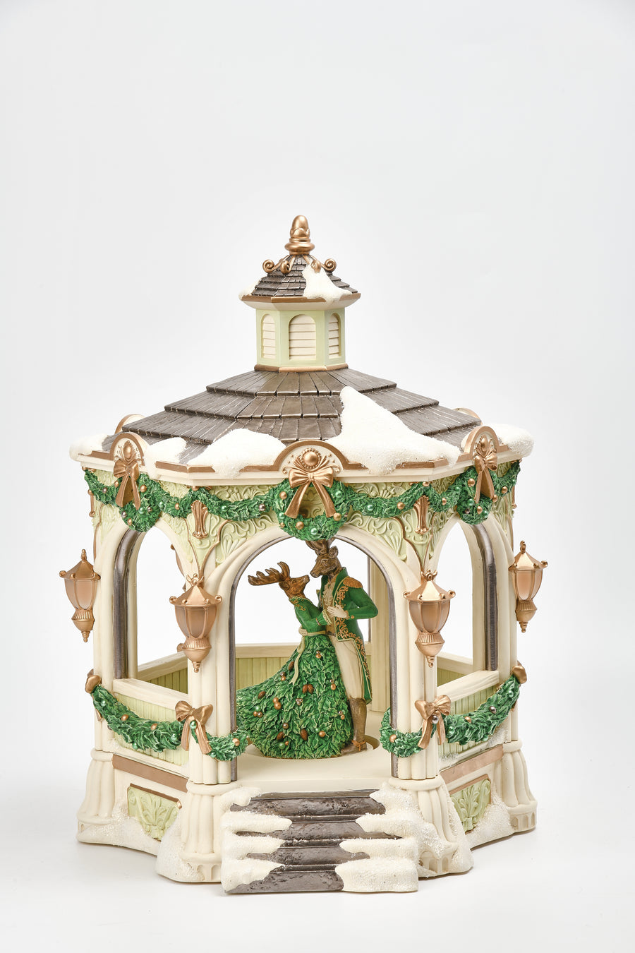 Dancing Deer In Christmas Gazebo Rotating Music Box W/ Led