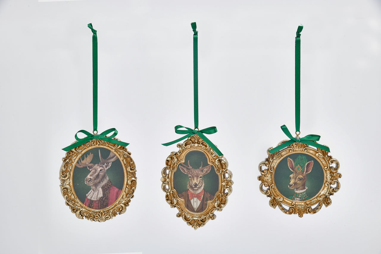 3 Asst., Frame Ornaments W/ Deer Decal