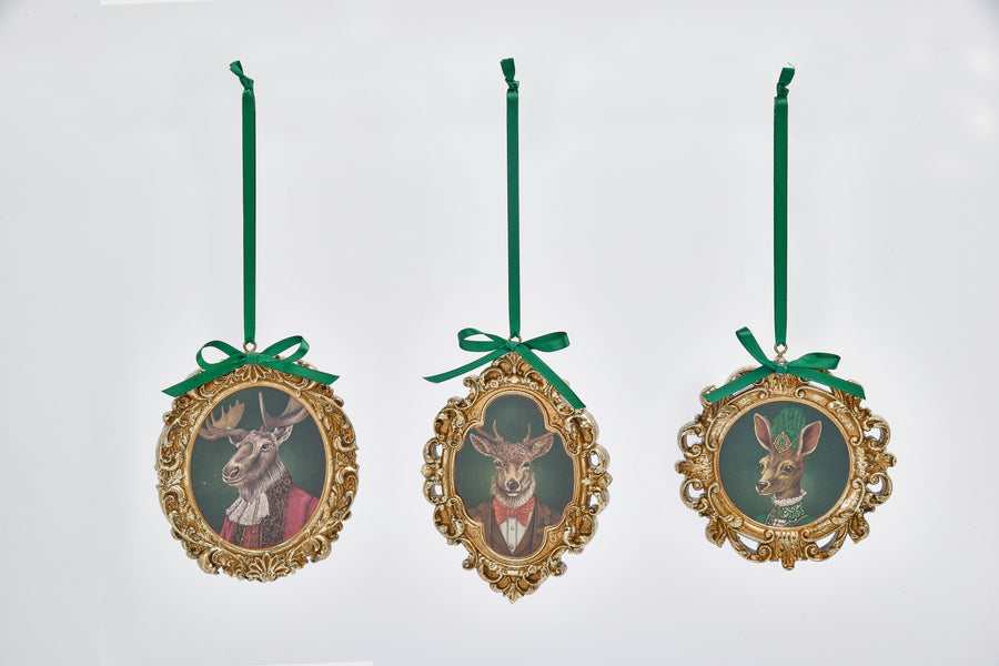 3 Asst., Frame Ornaments W/ Deer Decal