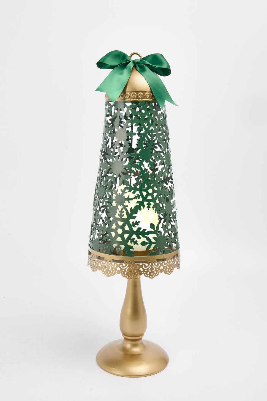 Cut Out Snowflake Lantern On Base W/ Led