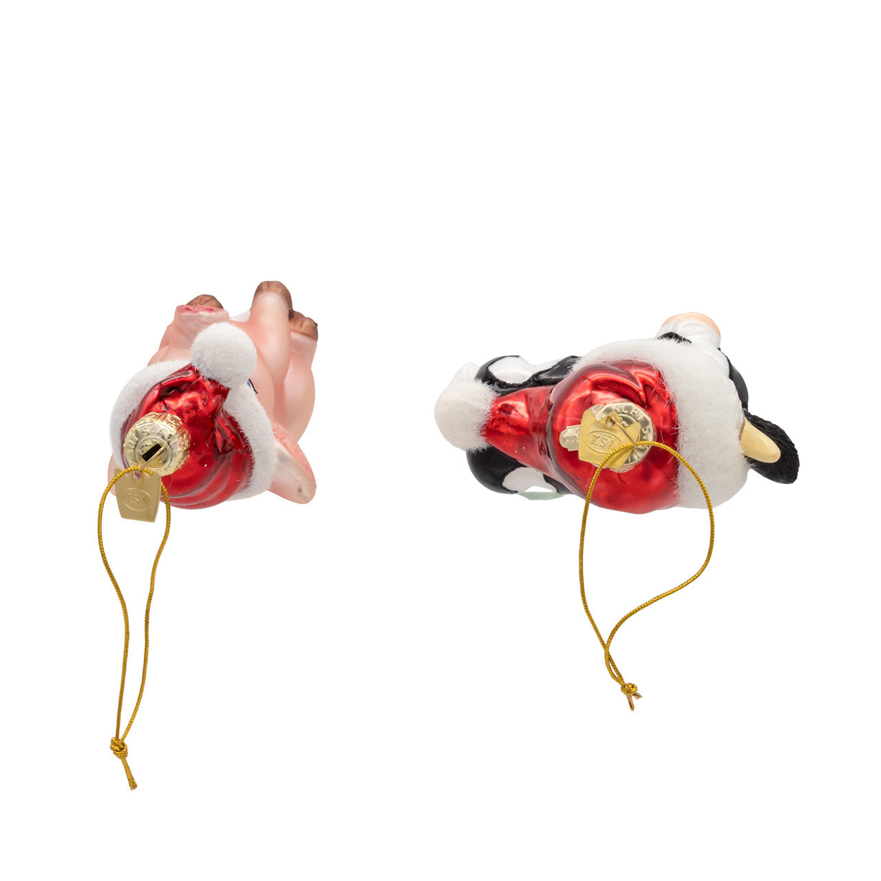 Noble Gems™ Glass Cow & Pig With Santa Hat Ornaments