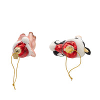 Noble Gems™ Glass Cow & Pig With Santa Hat Ornaments
