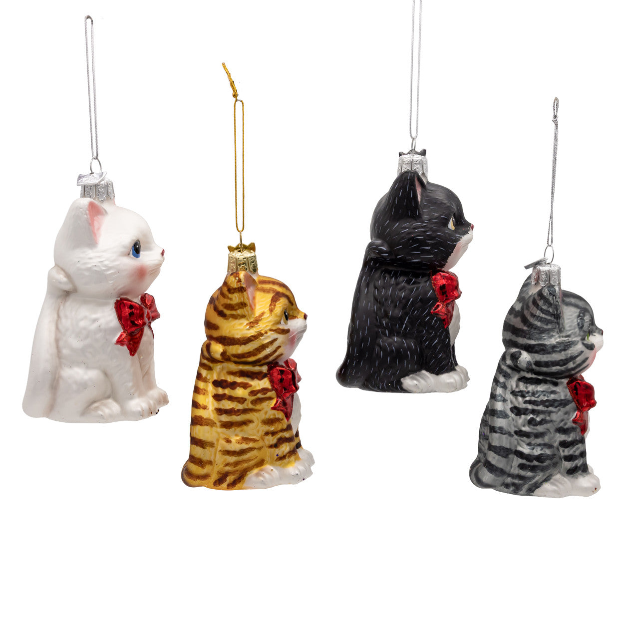 Noble Gems™ Glass Cat With Red Bow Ornaments