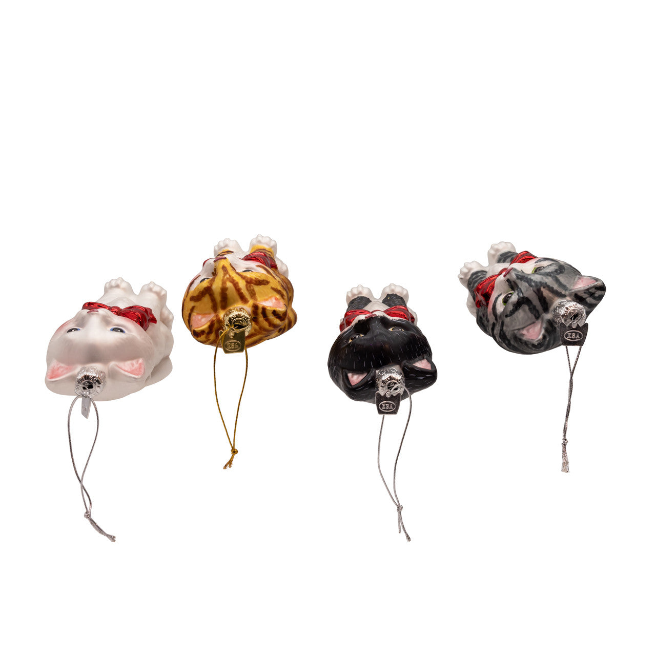 Noble Gems™ Glass Cat With Red Bow Ornaments