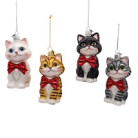 Noble Gems™ Glass Cat With Red Bow Ornaments