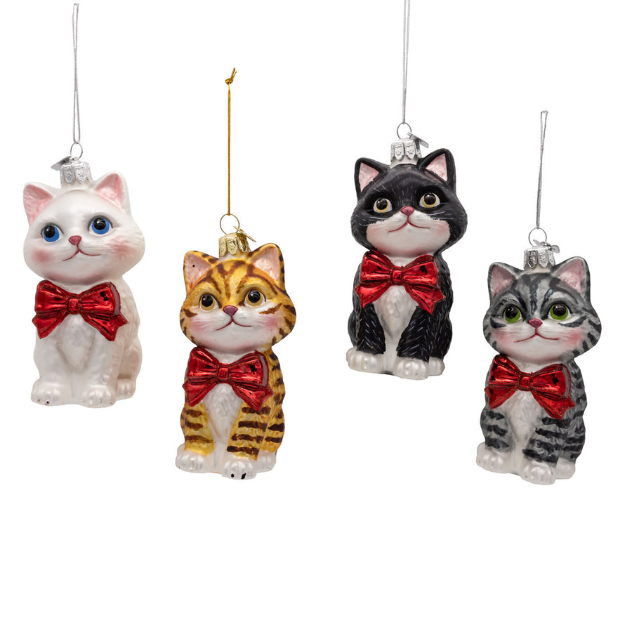 Noble Gems™ Glass Cat With Red Bow Ornaments