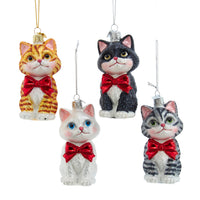 Noble Gems™ Glass Cat With Red Bow Ornaments