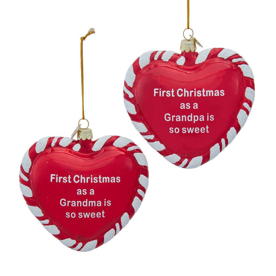 Noble Gems™ Glass Grandma & Grandpa First Christmas Heart With Sayings Ornaments