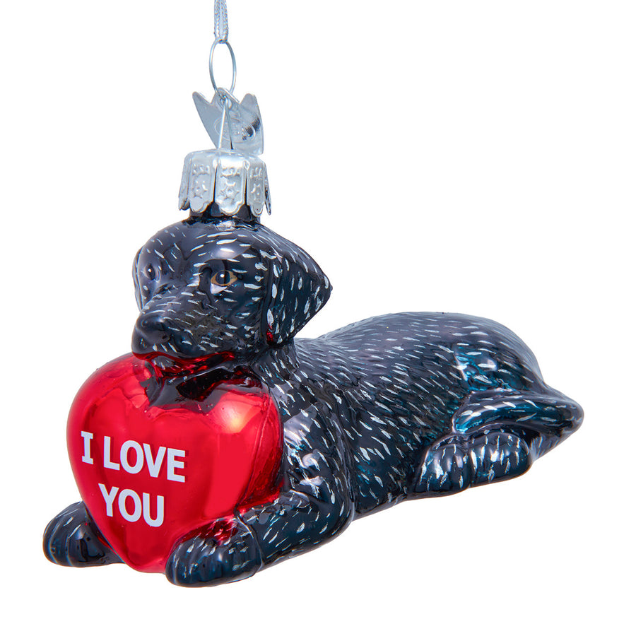 Noble Gems™ Glass Black Labrador Retriever With "I Love You" Heart Ornament