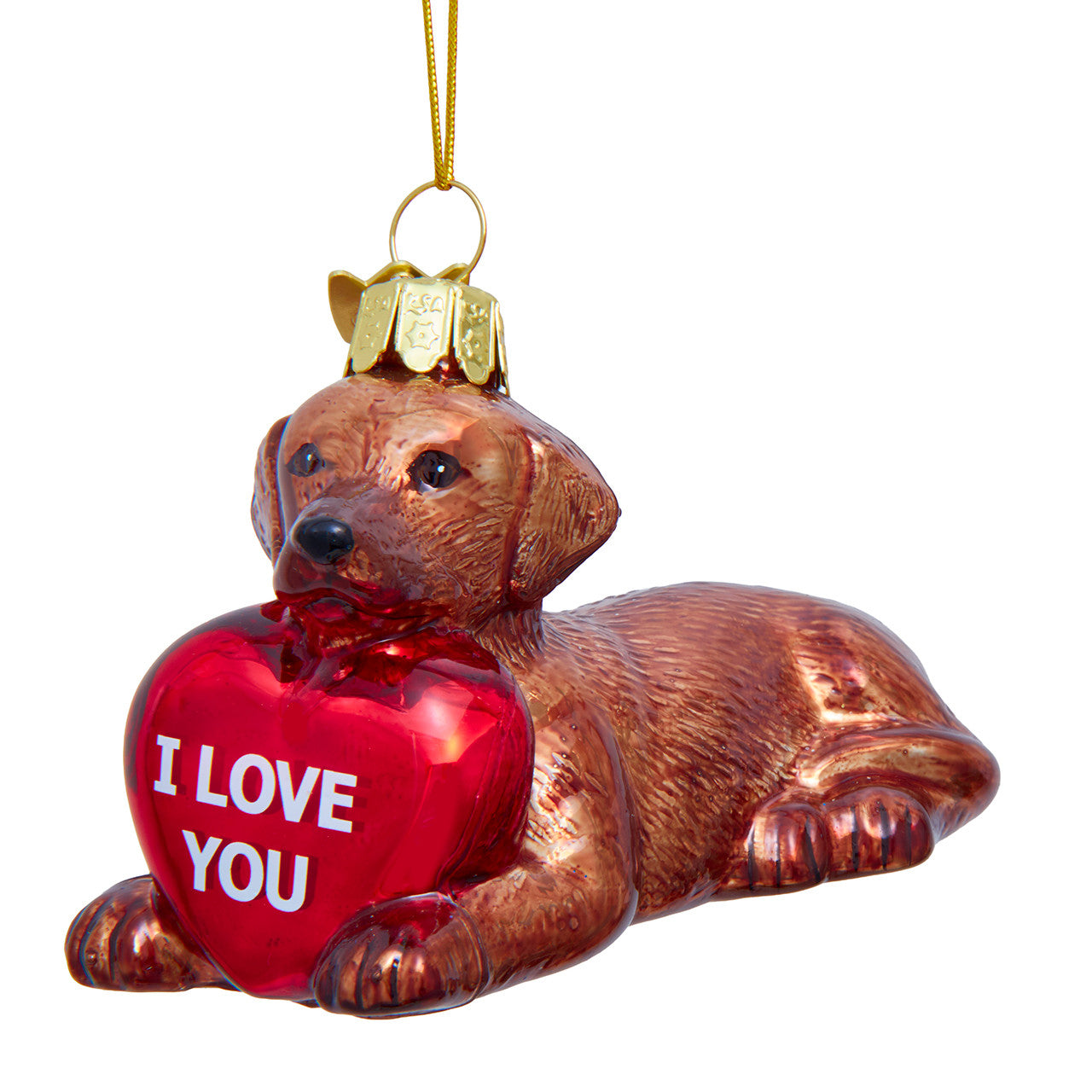 Noble Gems™ Glass Brown Labrador Retriever With "I Love You" Heart Ornament