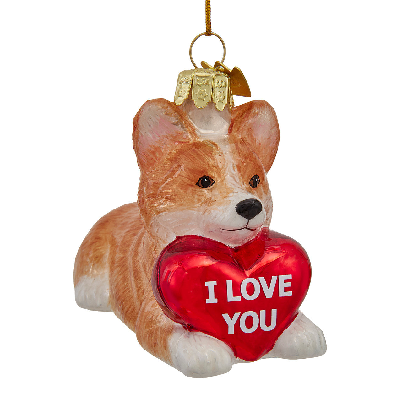 Noble Gems™ Glass Corgi With "I Love You" Heart Ornament