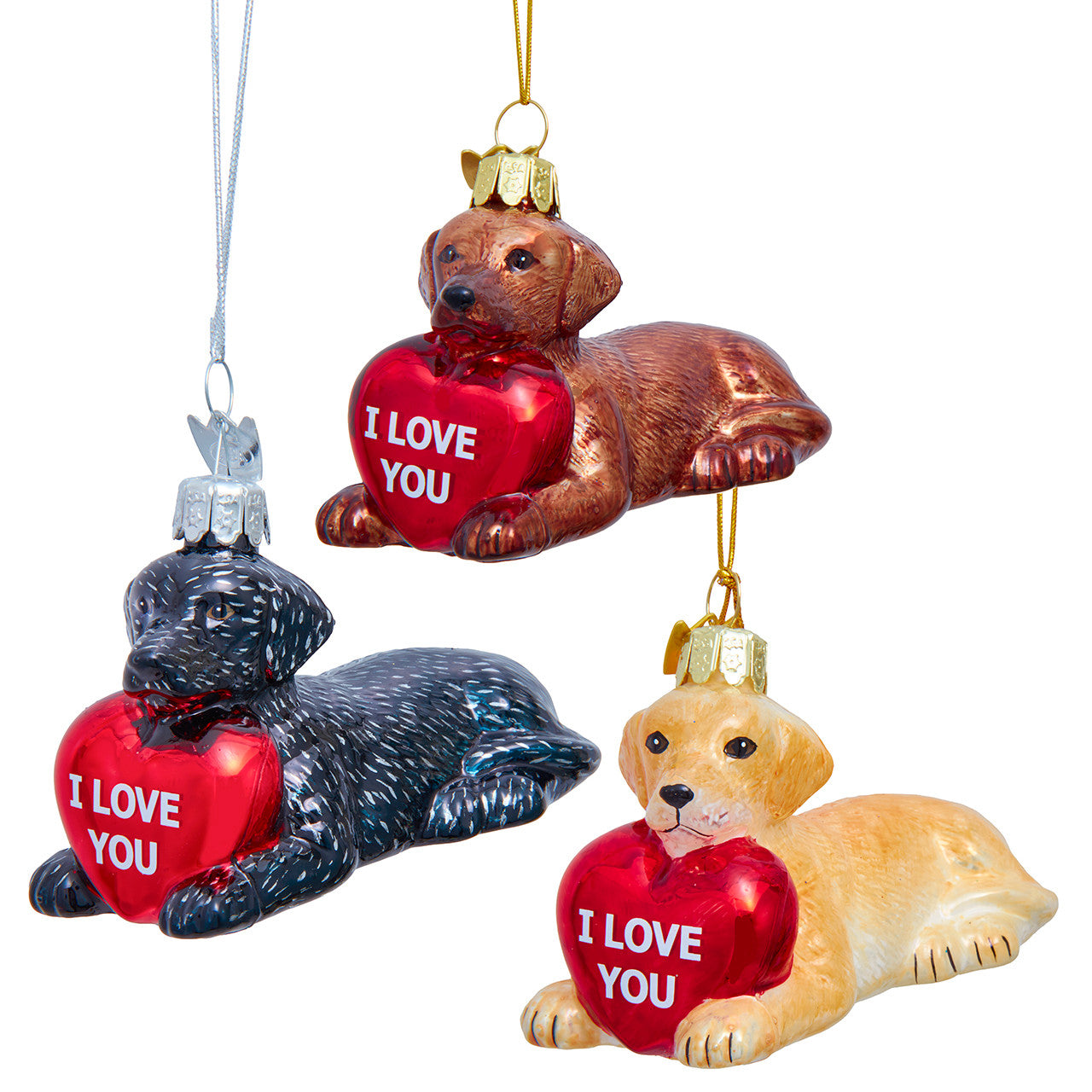 Noble Gems™ Glass Labrador Retriever With "I Love You" Heart Ornaments