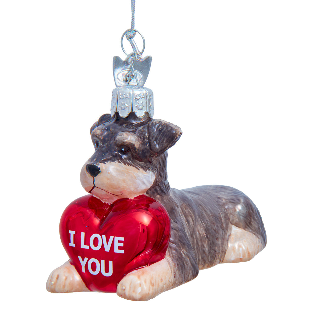 Noble Gems™ Glass Schnauzer With "I Love You" Heart Ornament