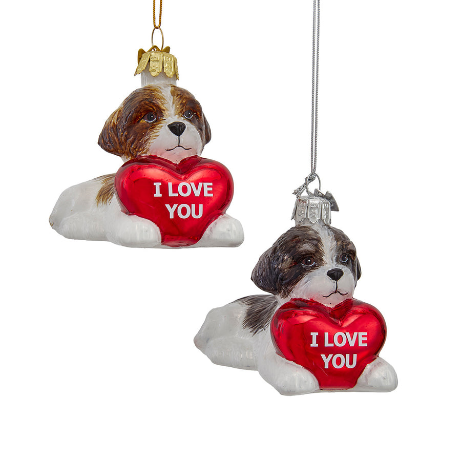 Noble Gems™ Glass Shih-Tzu With "I Love You" Heart Ornament