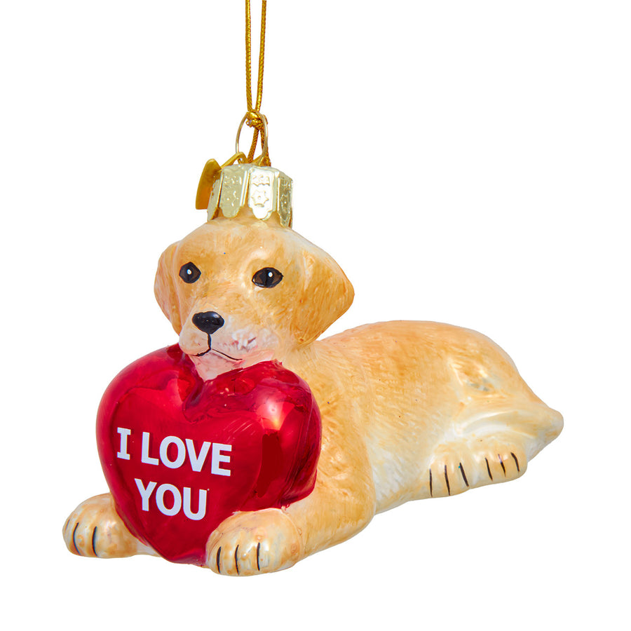 Noble Gems™ Glass Yellow Labrador Retriever With "I Love You" Heart Ornament
