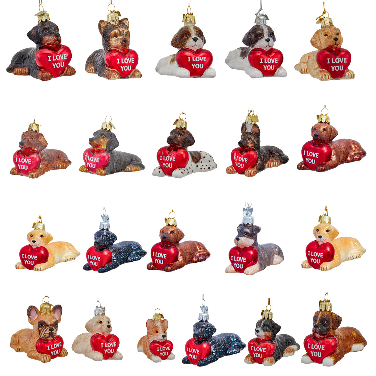Noble Gems™ Glass Dog With "I Love You" Heart Ornaments