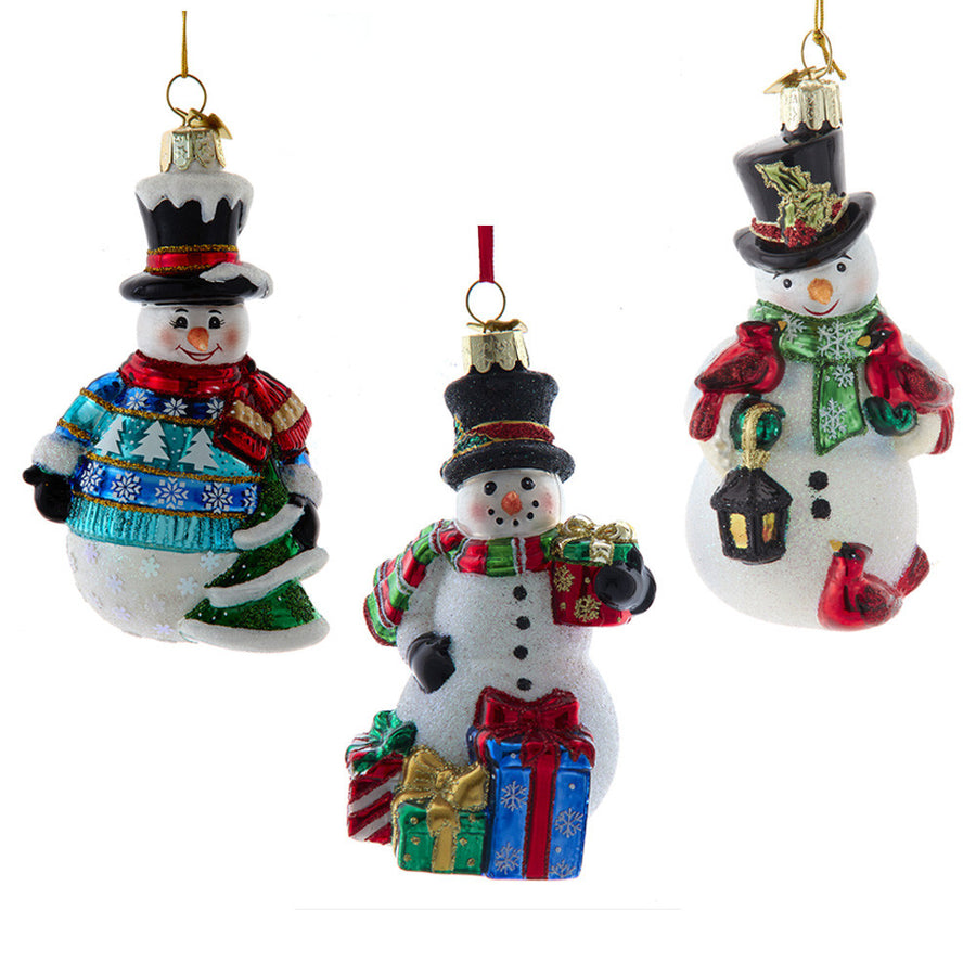 Noble Gems™ Glass Snowman With Scarves Ornaments