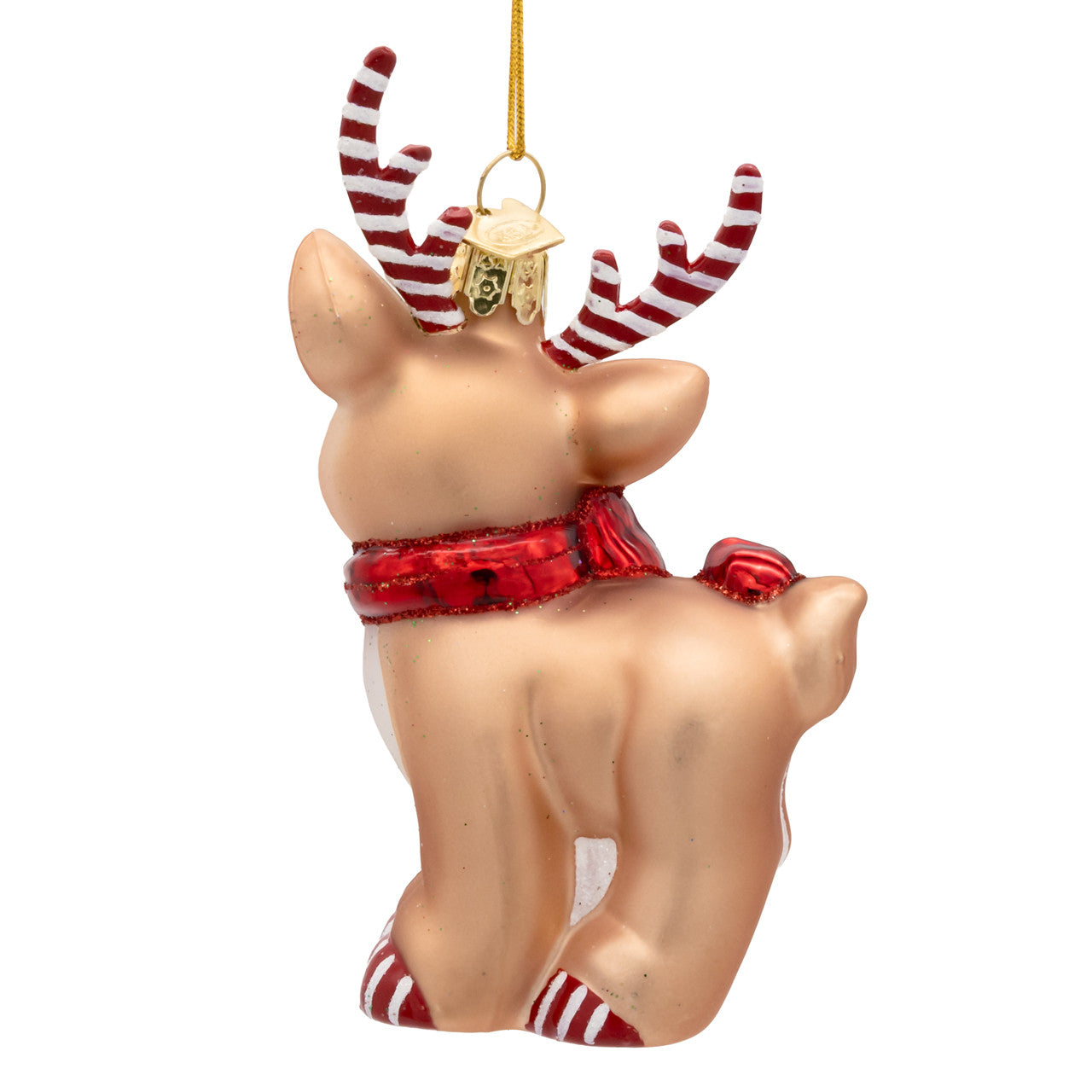 Noble Gems™ Glass Reindeer With Shiny Bow & Candy Cane Antlers Ornament