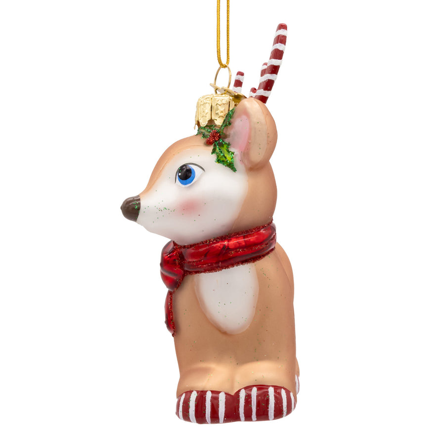 Noble Gems™ Glass Reindeer With Shiny Bow & Candy Cane Antlers Ornament