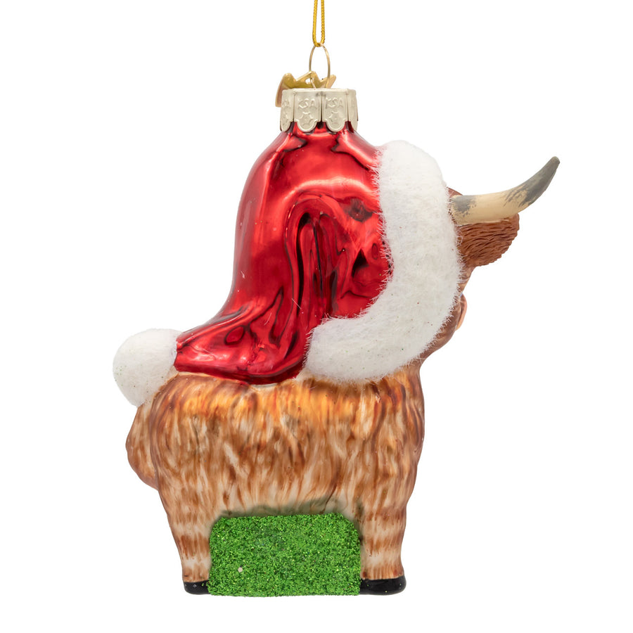 Noble Gems™ Glass Highland Cow With Santa Hat Ornament