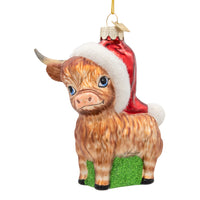 Noble Gems™ Glass Highland Cow With Santa Hat Ornament
