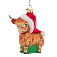 Noble Gems™ Glass Highland Cow With Santa Hat Ornament