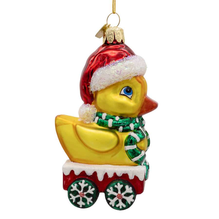 Noble Gems™ Glass Duck With Santa Hat Ornament