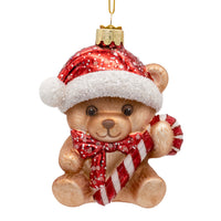 Noble Gems™ Glass Teddy Bear With Santa Hat Ornament