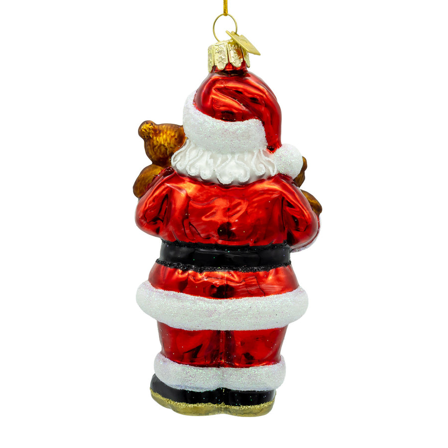 Noble Gems™ Glass Santa With Teddy Bear Ornament