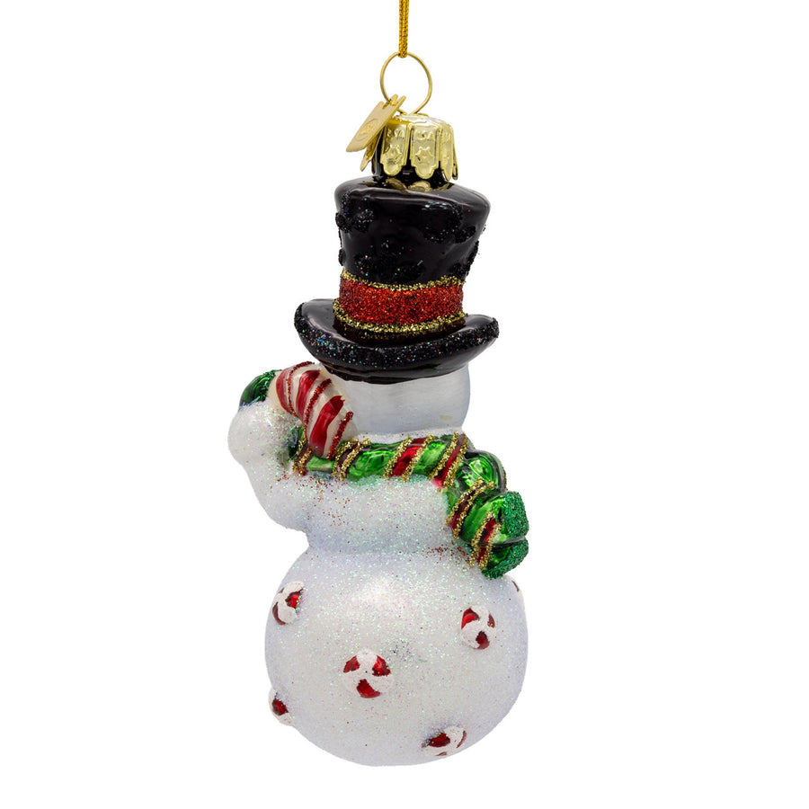 Noble Gems™ Glass Snowman With Candy Cane Ornament