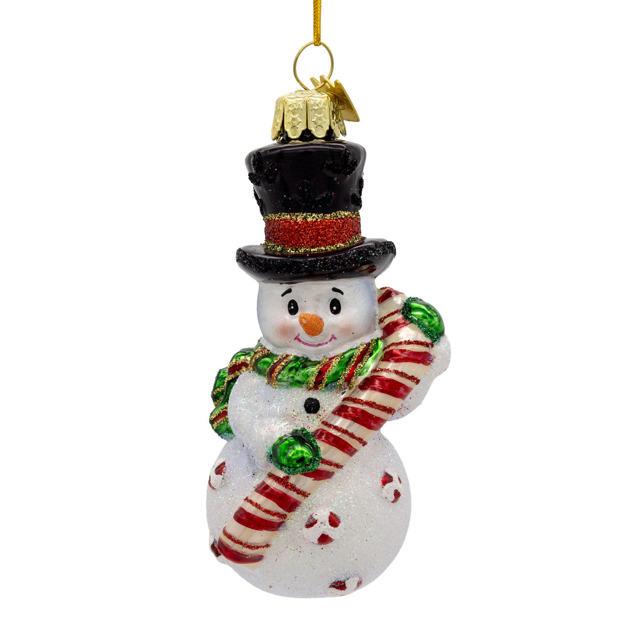 Noble Gems™ Glass Snowman With Candy Cane Ornament