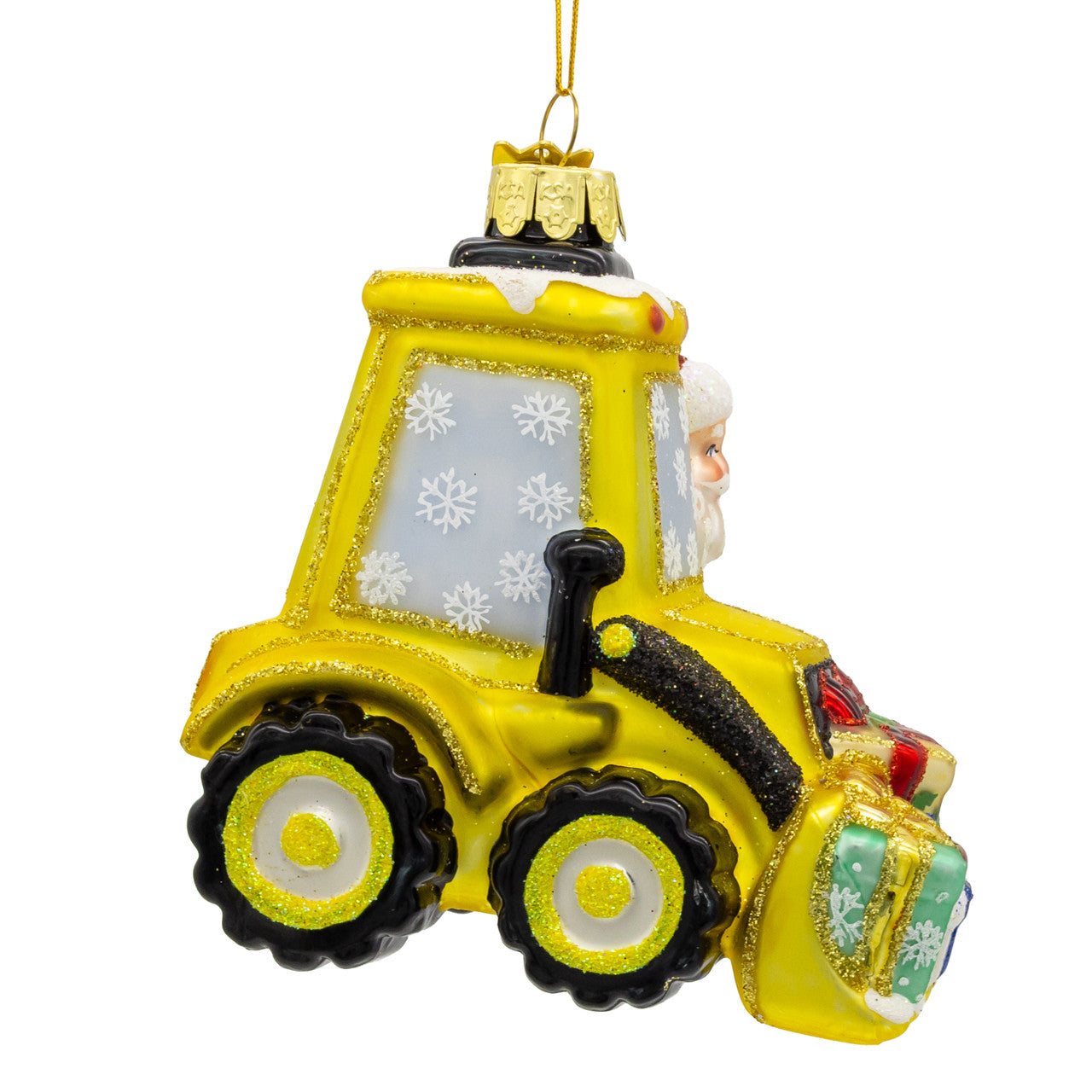 Noble Gems™ Glass Santa With Bulldozer Ornament