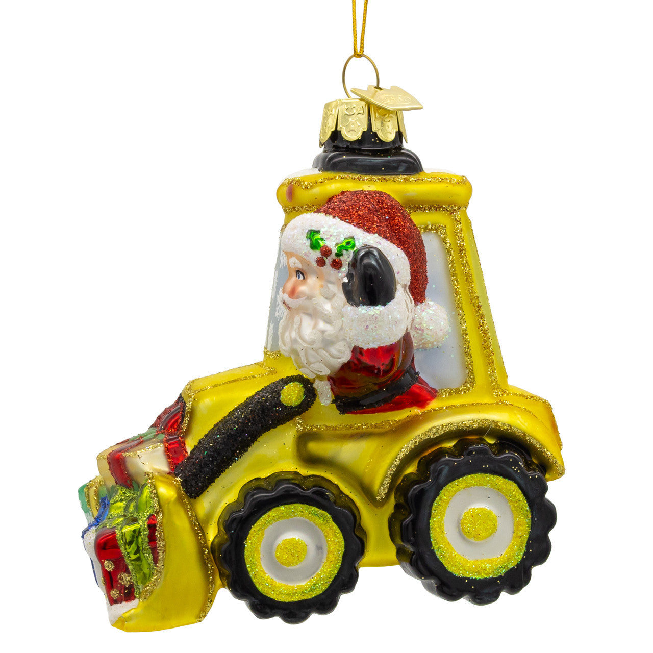 Noble Gems™ Glass Santa With Bulldozer Ornament