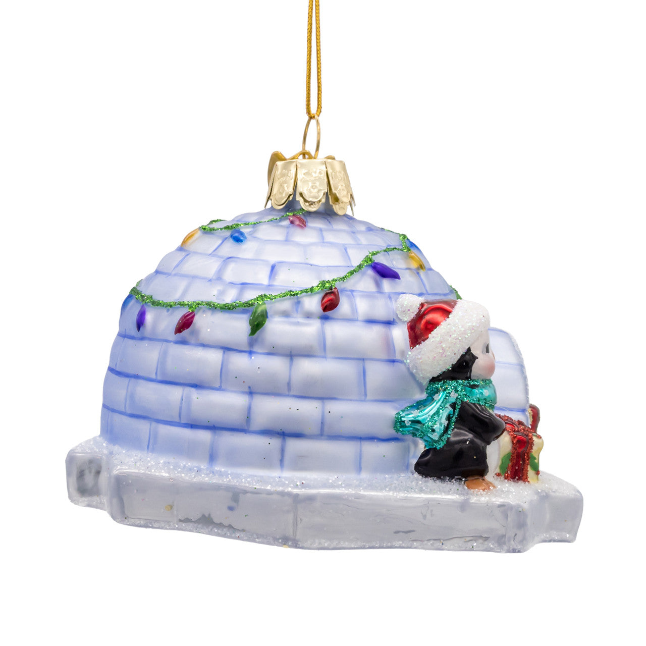 Noble Gems™ Glass Igloo With Penguins & Gifts Ornament