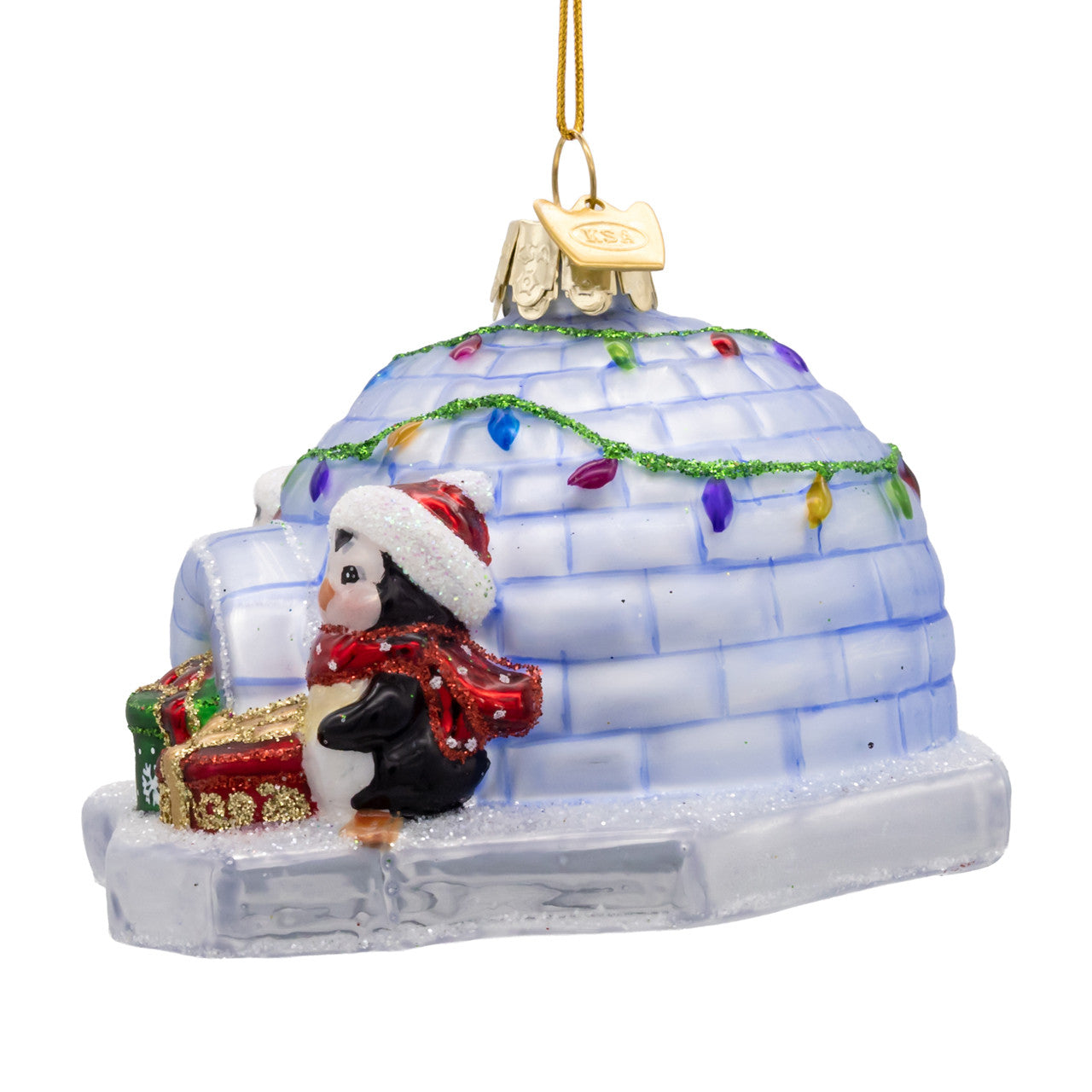 Noble Gems™ Glass Igloo With Penguins & Gifts Ornament