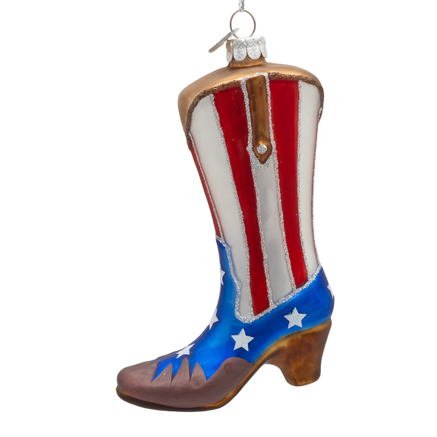 Noble Gems™ Glass Patriotic Cowboy Boot Ornament