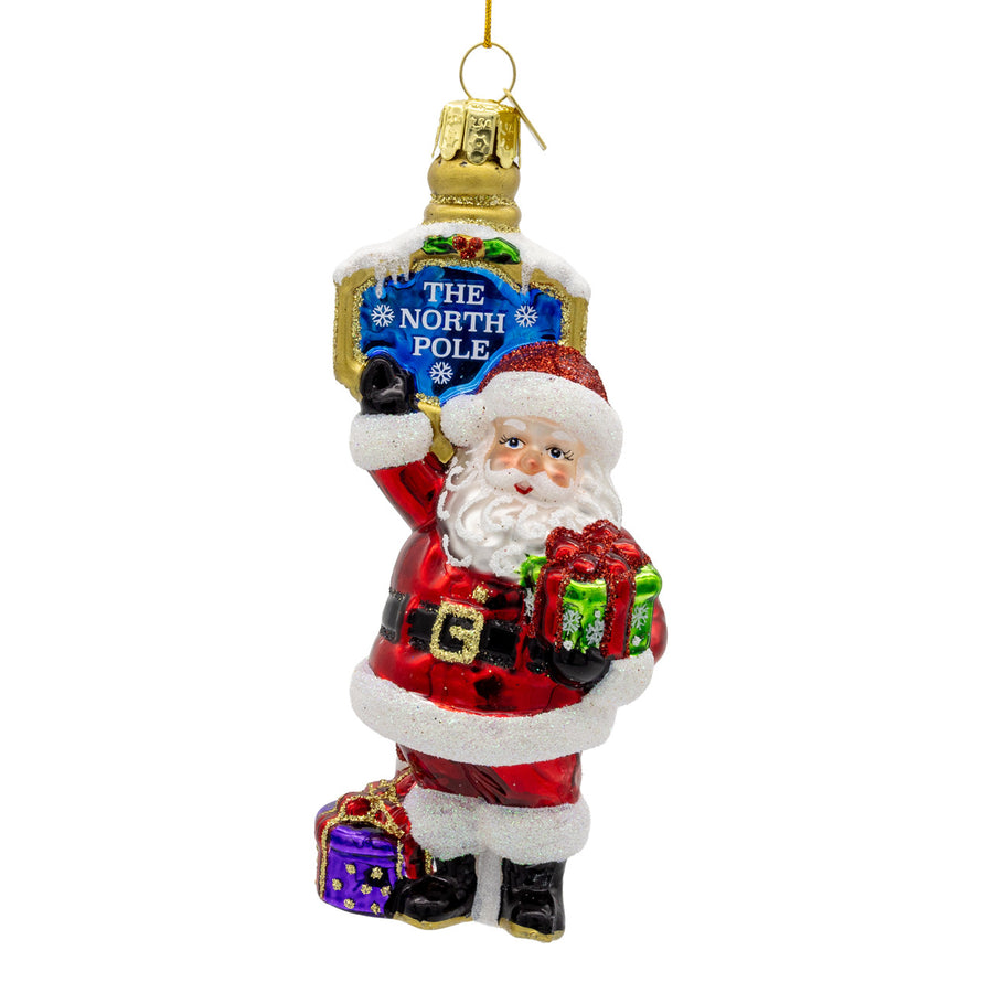 Noble Gems™ Glass Santa At North Pole Ornament