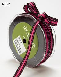 3/8 Inch Grosgrain Center Stripe Stitched Edges Ribbon – ND22 – BLACK/FUCHSIA