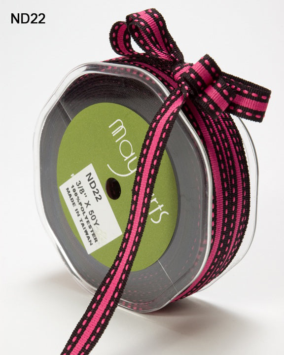 3/8 Inch Grosgrain Center Stripe Stitched Edges Ribbon