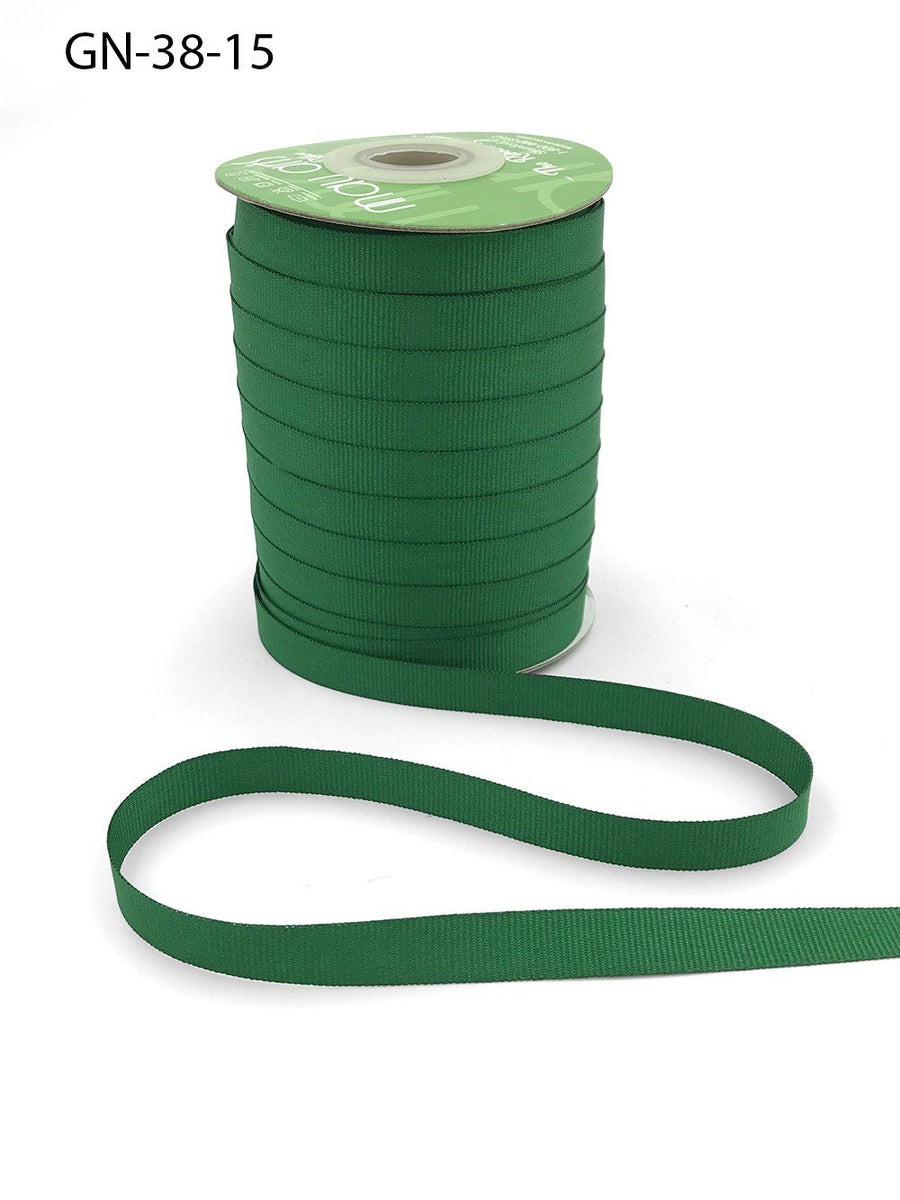 ~3/8 Inch Light-Weight Flat Grosgrain Ribbon with Woven Edge – GN-38-15 Green