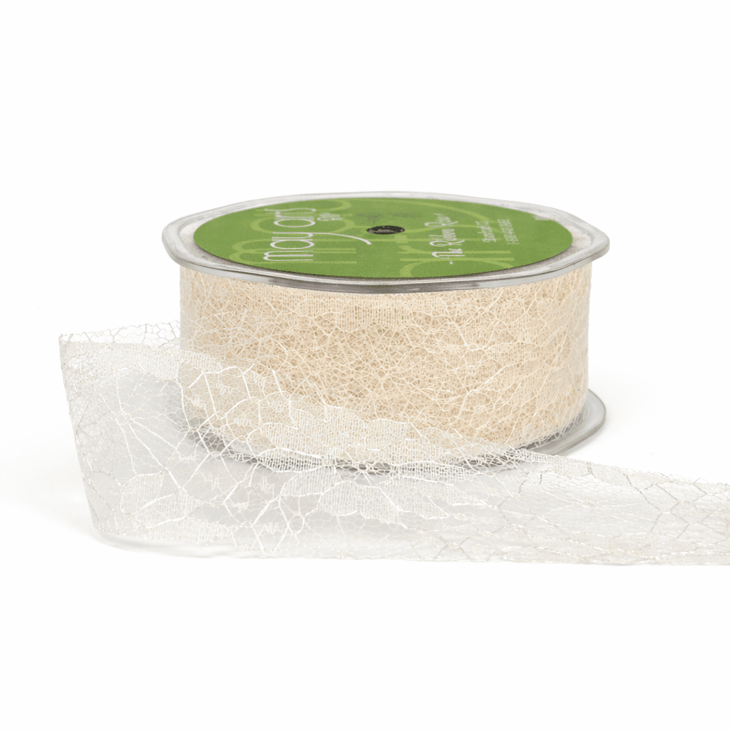 1.5 Inch Floral Lace Pattern Ribbon with Cut Edge – NQ09 – IVORY