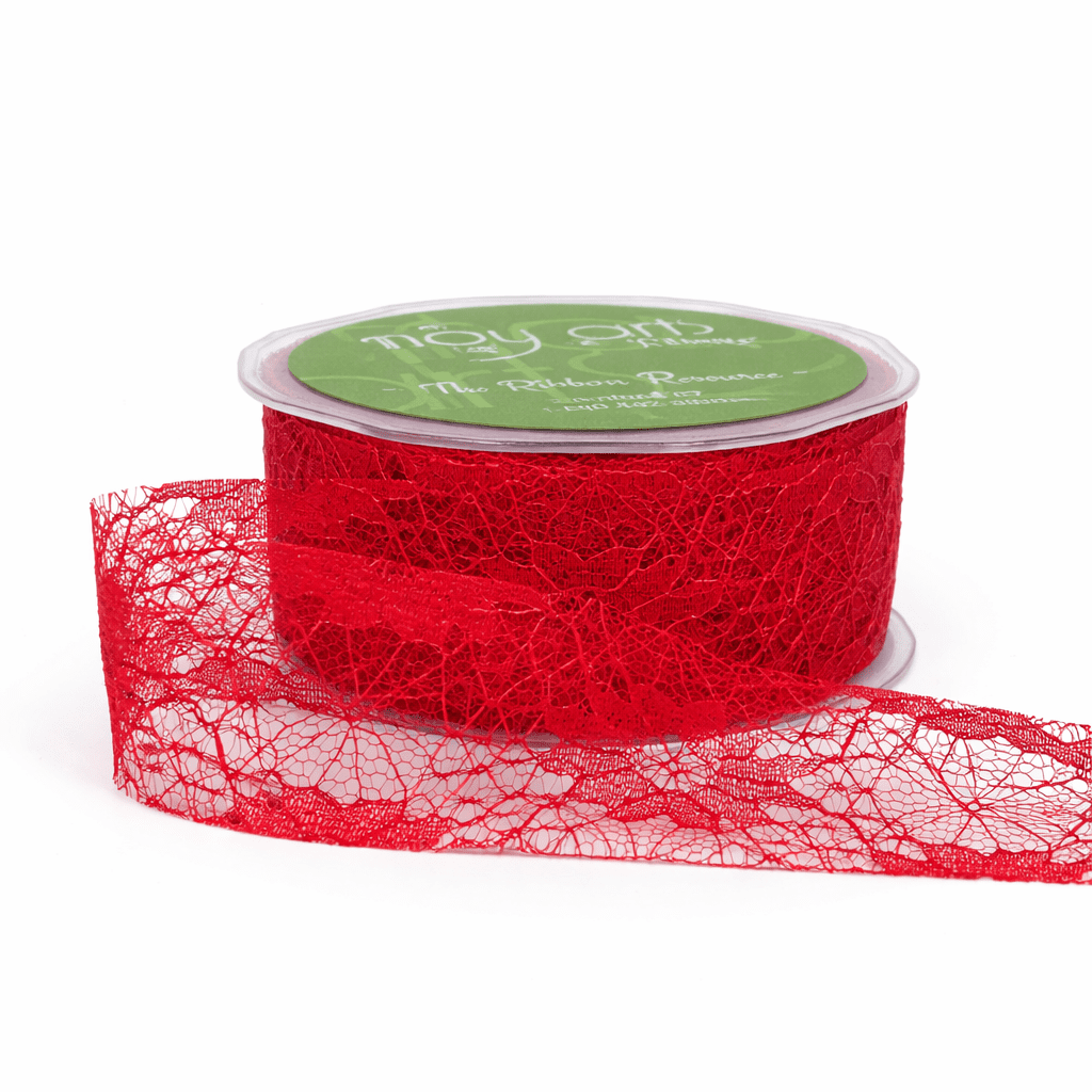 1.5 Inch Floral Lace Pattern Ribbon with Cut Edge – NQ14 – RED
