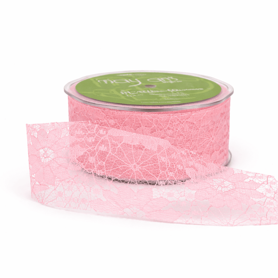 1.5 Inch Floral Lace Pattern Ribbon with Cut Edge – NQ17 – PINK